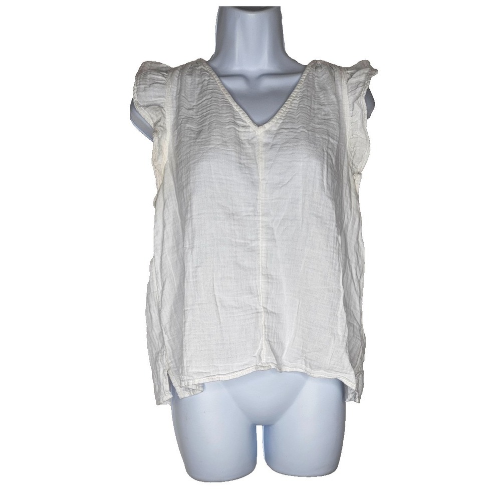 Boho Gauze Peasant Top Womens Small White Cotton Crinkle Cottagecore Blouse